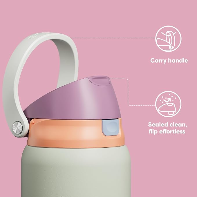 ENCOOL Leakproof Insulated Water Bottle with Straw Dual-Sip Water Bottle Bag-Safe Design for Work, Commute & Gym – Keeps Drinks Cold All Day, 32 oz, Sand Beige