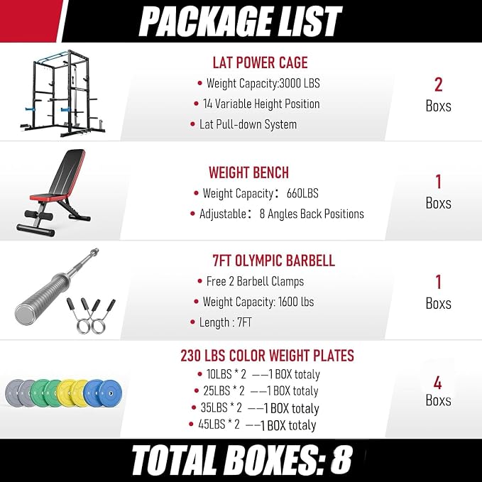 SPORTSROYALS Power Rack, Multi-Functional Power Cage, Squat Rack with Pulley System & LAT Pull Down, Workout Cage with J Hooks for Home Gym