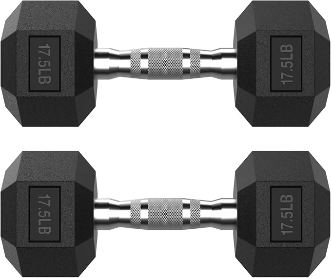 HANDBODE Rubber Encased Hex Dumbbell Pair, 2.5-65 lb | Non-Slip Handle Design for Secure & Comfortable Grip, Hand Weights for Strength Training, Fitness & Home Gym