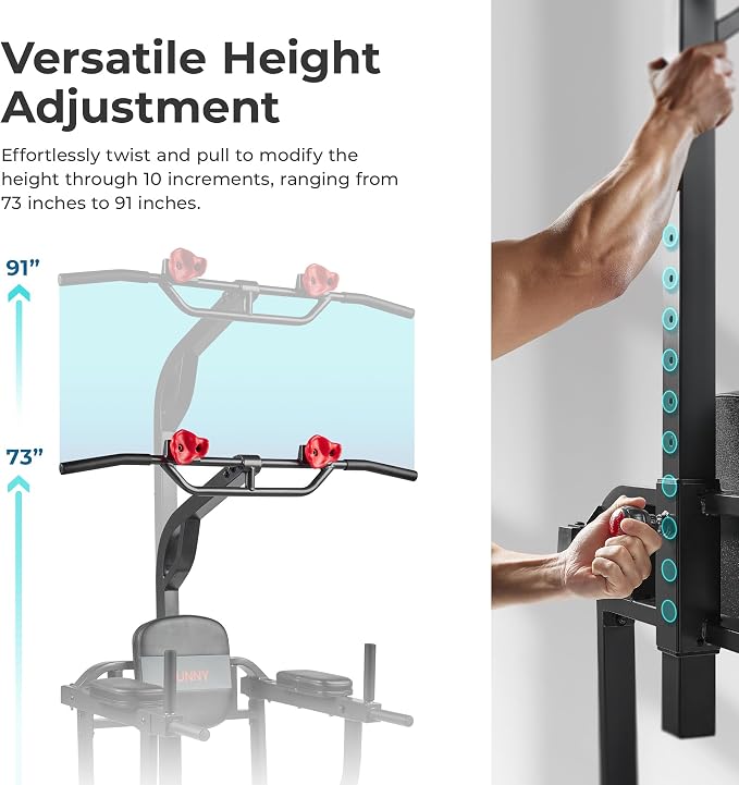 Sunny Health & Fitness Power Tower and Dip Station for Home Training | Multi-Function Strength Training, Pull-Up And Dip Stations, Padded Grips, Sturdy Frames, Captain's Chair