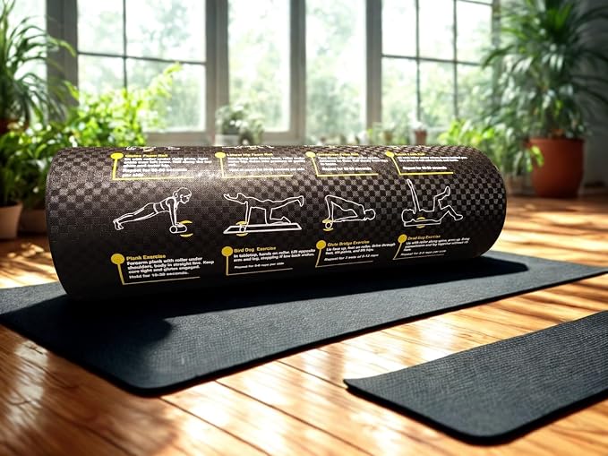 Foam Roller with Printed Exercises - 17.7''x 6'' Lightweight EPE/PE Exercise Roller Foam - Includes 12 Guided Stability, Mobility & Recovery Moves - Dual Color Instructional Design