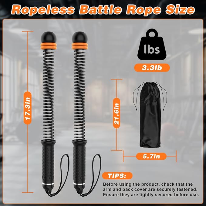 Ropeless Battle Ropes for Home Gym, Portable Cordless with Storage Bag & 8 Adjustable Weight Rings, Heavy Duty Fitness Rope for HIIT, Strength, High Calorie Burn & Low-Impact Cardio for Men & Women