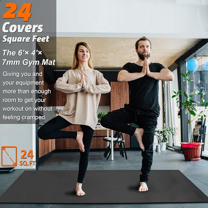 Large Exercise Mat 8'x5'|12'x6'|6'x4'|6'x2' Workout Mat for Home Gym Mats Exercise Heavy Duty Gym Flooring Fitness Mat Large Yoga Mat Cardio Mat for Weightlifting, Jump Rope, MMA, Shoe-Friendly