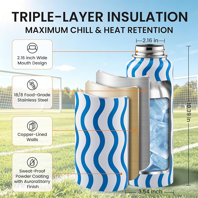 RAYMYLO Insulated Water Bottle 40 oz, Triple Wall Vacuum Stainless Steel | (Cold for 36Hrs, Hot for 18Hrs), Leak Proof & Non-BPA, Modern Water Flask Jug with Paracord Handle & Straw Spout Lids
