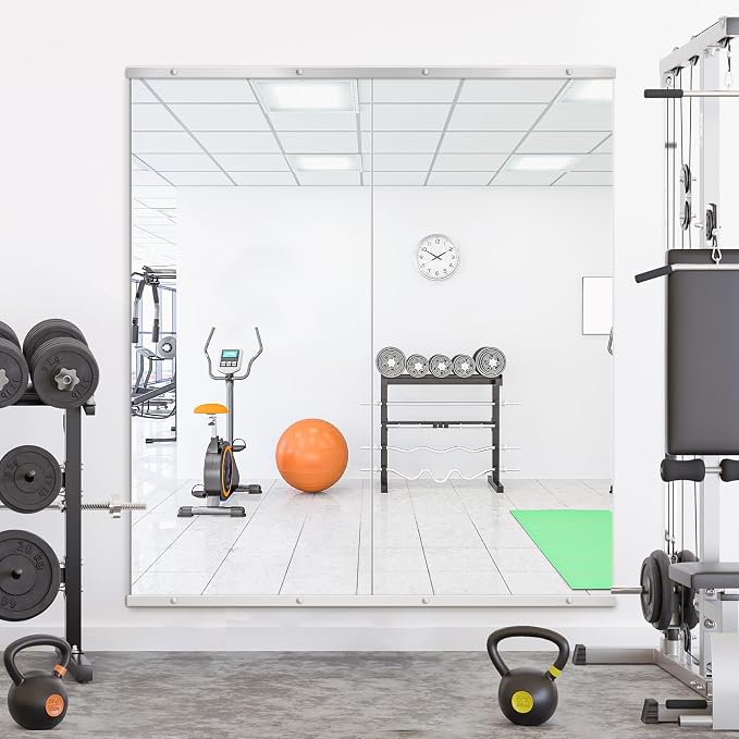 Home Gym Mirror for Wall, 56x28x2PCS Frameless Full Length Mirror, Silver | HD Shatterproof Glass, Easy Wall Mount, Large Body Mirrors for Home Gym, Workout, Bedroom, Garage