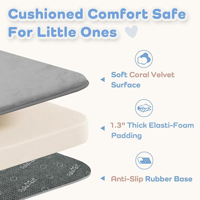 1.3" Thick Baby Floor Play Mat 59x79 Padded Foam Mats, Light Grey | Memory Mat for Baby to Play, Waterproof Easy Care with Non-Slip Tummy Time Play Mat for Nursery Playroom Classroom