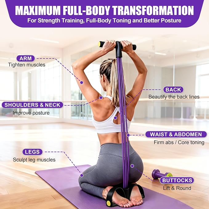 Multifunction Foot Pedal Resistance Bands with Handles, 6-Tube Elastic Yoga Exercise Bands, Home Gym Fitness Equipment for Women & Men to Tone Abs, Core, Legs, Arms, Waist