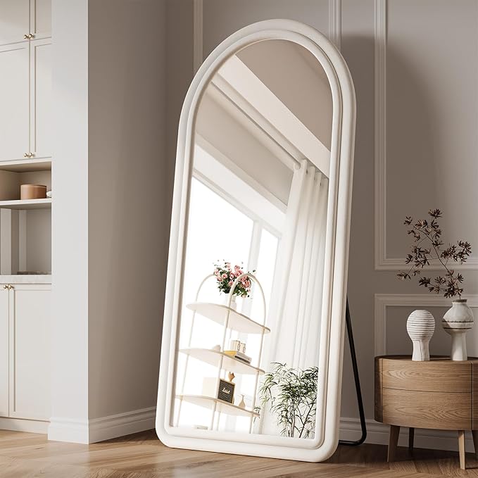Arched Full Length Mirror 71"x32", Flannel Floor Mirror | Full Body Mirror with Stand, Flannel Mirrror Bedroom and Living Room, Wall Mirror Hanging or Leaning, White