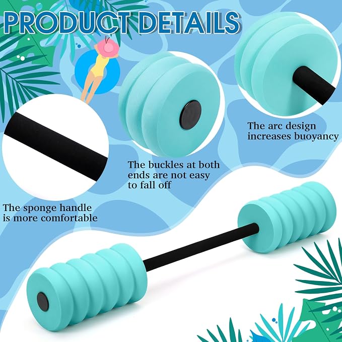 Soulchen Long Aquatic Exercise Dumbbells Pool Exercise Foam Water Weights Dumbbell Aquatic Pool Barbells with High Density EVA Foam for Swim Water Aerobics Workouts Loss