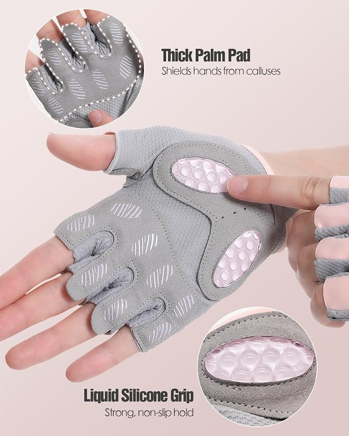 Workout Gloves for Men & Women – Fingerless Gym Gloves for Weight Lifting, Crossfit, Fitness, Exercise & Training with Silicone Grip Dots for Secure Hold & Palm Padding Protection