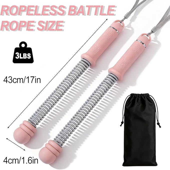 Upgrade Portable Ropeless Battle Ropes - Adjustable Weights Cordless Battle Ropes for Home Gym with Training Poster - Battle Rope Sticks Exercise Equipment for Low-Impact Workout, HIIT & Cardio - Pink