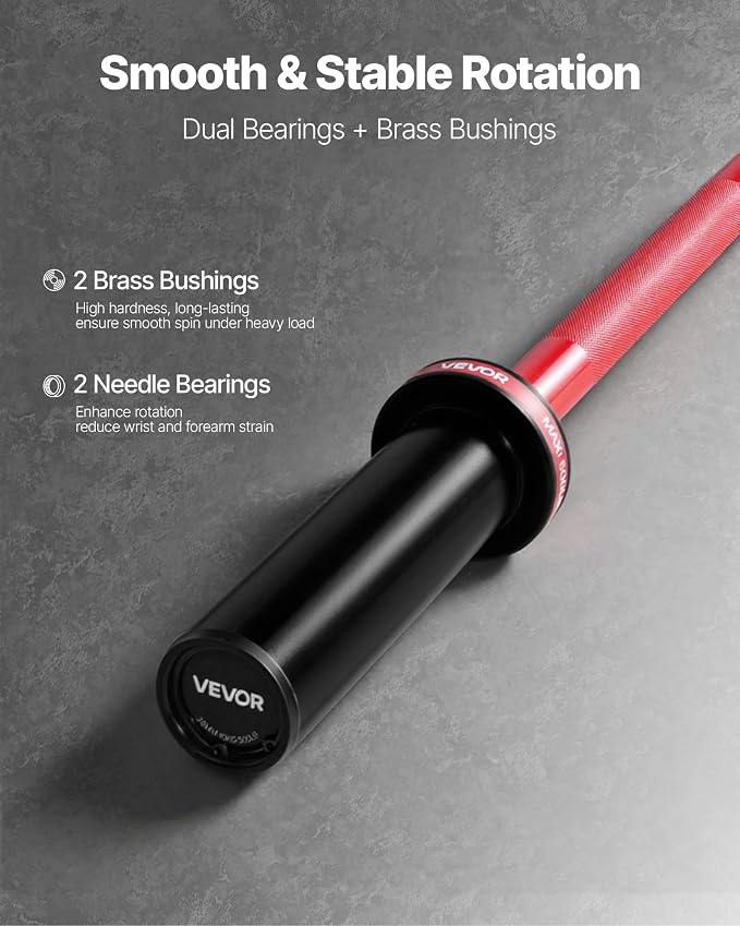 VEVOR 7FT/6FT/4FT Olympic Barbell Bar, Fits 2-Inch Weight Plates, Barbell Bar with Knurled Grip for Strength Training, Weightlifting, Squat, Deadlift, Bench Press, Curl, Overhead Press, 500lbs/700lbs/1000lbs Capacity