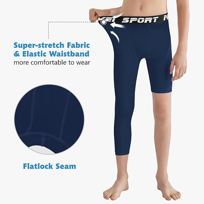 MIVEI One Leg Compression Tights Youth Boys Basketball Leg Sleeve | Kids Compression Pants Girls' Single Leg Tights 3/4 Leggings for Baseball Softball Soccer Running Football, Sports Base Layer