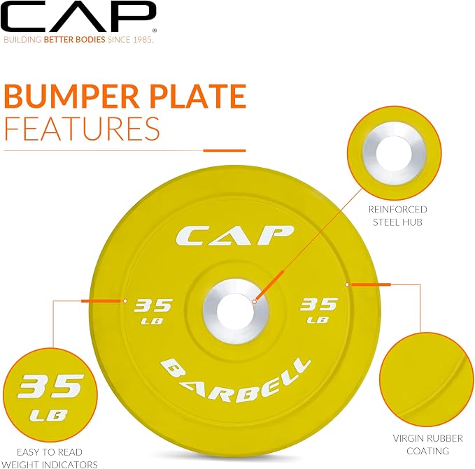 CAP 2-inch Olympic Bumper Plate Weight Set | 100-370 lbs | Multiple Colors | Storage Rack Optional
