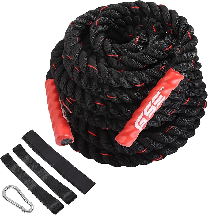 GSE Games & Sports Expert Gym Battle Rope, Heavy-Duty Workout Ropes for Indoor & Outdoor Workout, Exercise Rope for Strength Training - 30,40,50 Feet Lengths Available