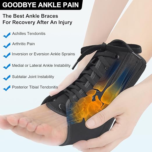 AIDY-PRO Lace Up Ankle Brace with Metal Side Stabilizers, Adjustable Lace-Up Ankle Braces for Men and Women Sprained Foot Support Brace for Posterior Tibial Tendonitis Achilles Tendon Injury M