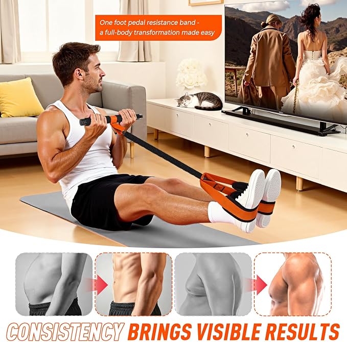 Pedal Resistance Band with Handle, Upgraded Durable Thickened Latex Tubes and Soft Foam Fabric Foot Pedal, Sit Up Exercise Equipment for Abdomen, Waist, Arm, Core/ABS, Leg, Physical Therapy
