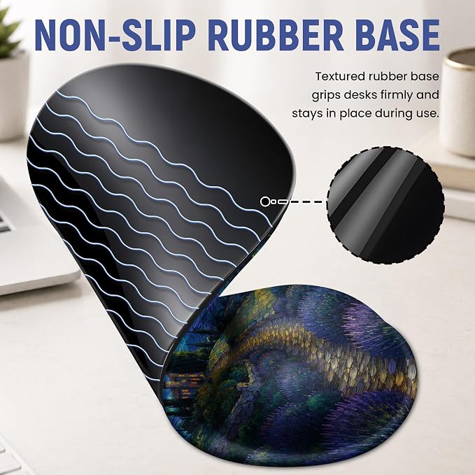 Ergonomic Mouse Pad with Wrist Rest, Gel Wrist Support, Starry | 10.2 x 7.6 in Mouse Pad with Smooth Fabric Surface and Non-Slip Rubber Base for Office, Home, Study, and Gaming
