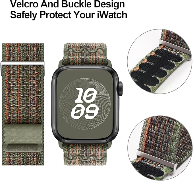 Sport Loop Nylon Band Compatible with Apple Watch Band 38mm 40mm 41mm 42mm 44mm 45mm 49mm Ultra 2 iWatch Series 9 8 7 6 SE 5 4 3 2 1 Strap, Fit for iPhone Watch Band Women Men Stretchy | Nylon Sport Loop Wristband Compatible with Apple Watch Ultra 2 38...