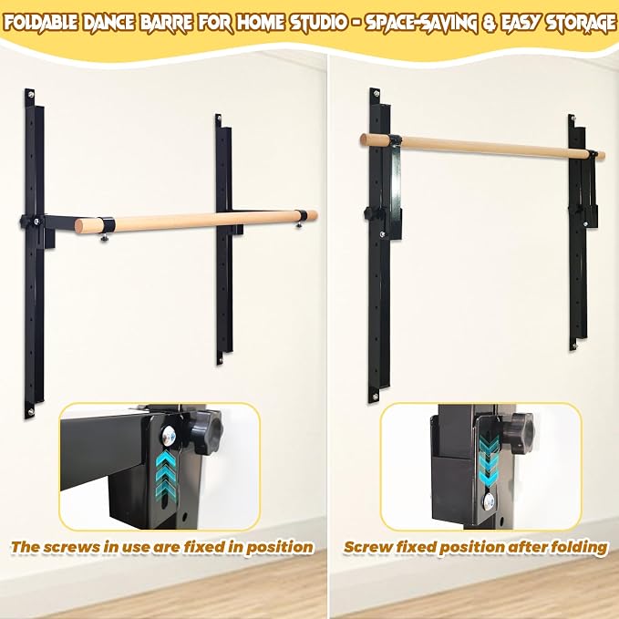 Seliyoo Ballet Barre Wall Mount,Height Adjustable Dance Bar | 4 FT /5FT Portable Solid Beech Wood Bar,Ballet Stretching and Barre Workout, Kids and Adults, Easy Install