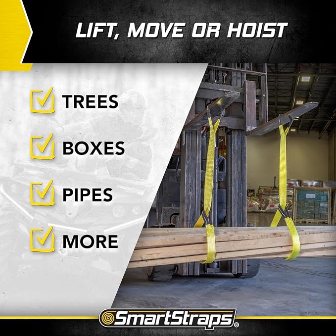 SmartStraps 2”x6’ Nylon Webbing Sling (1pk) – 6,400lb Vertical Lifting Capacity – Safely Lift Heavy Loads, Made with Strong Flexible Webbing, Small, Yellow