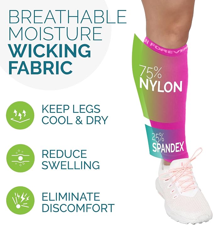 Run Forever Calf Compression Sleeve for Men & Women, 20-30mmHg Compression | Leg Sleeve for Shin Splints, Varicose Veins, Swelling & Pain Relief | Footless socks for Running, Cycling & Travel