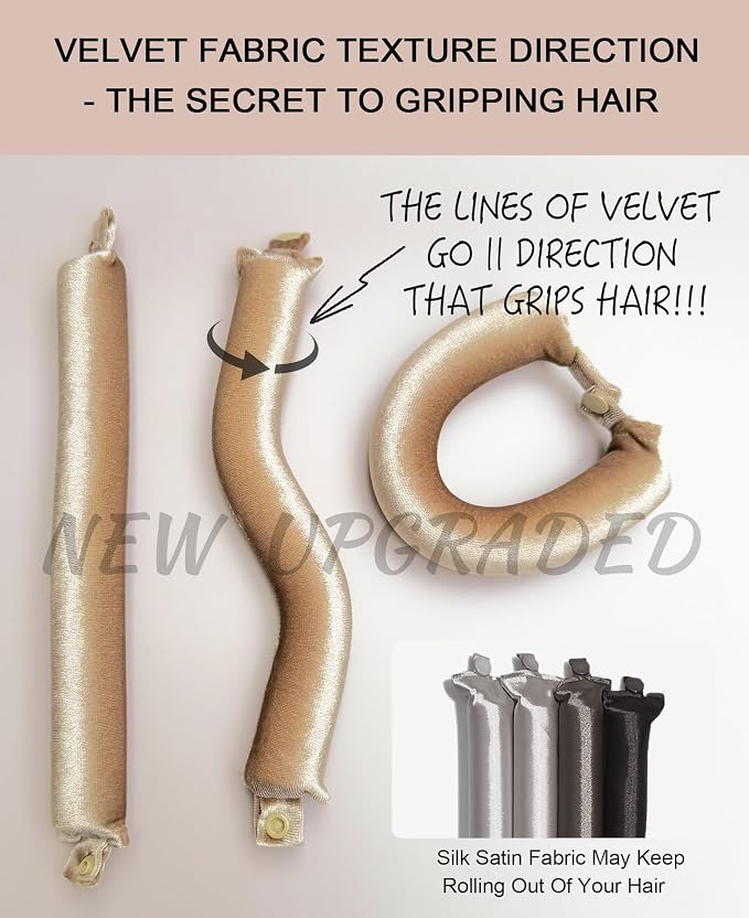 Littles Heatless Curls Overnight Rods - Upgraded Directional Grip Velvet Heatless Hair Curler to Sleep in No Heat Heatless Curling Flexi Rods Foam Hair Rollers for Blowout Look Long & Short Hair