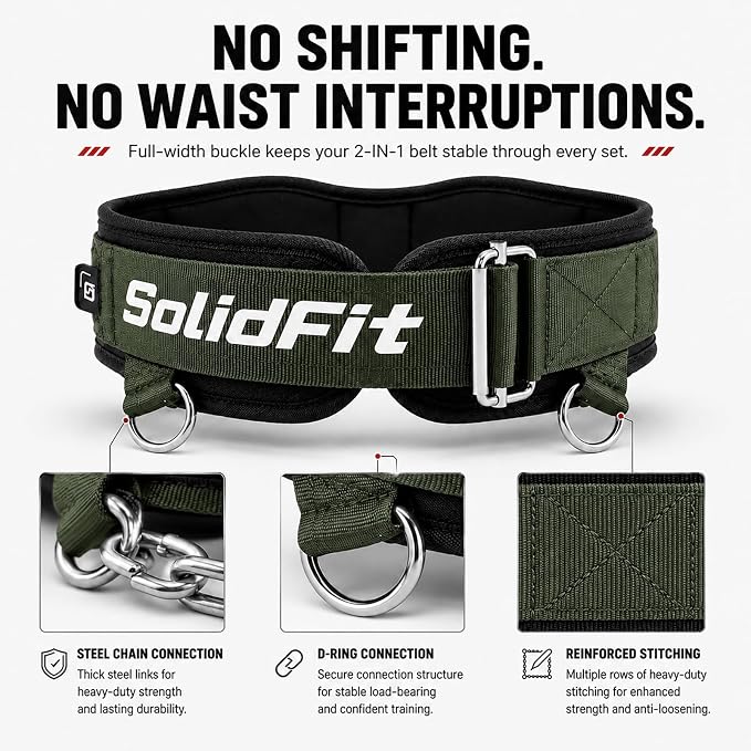 2-in-1 Weight Lifting and Dip Belt with 37.4-Inch Steel Chain men | Comfortable neoprene padding and a 37.4-inch heavy-duty steel chain for weighted dip, squat, pull-up and powerlifting.