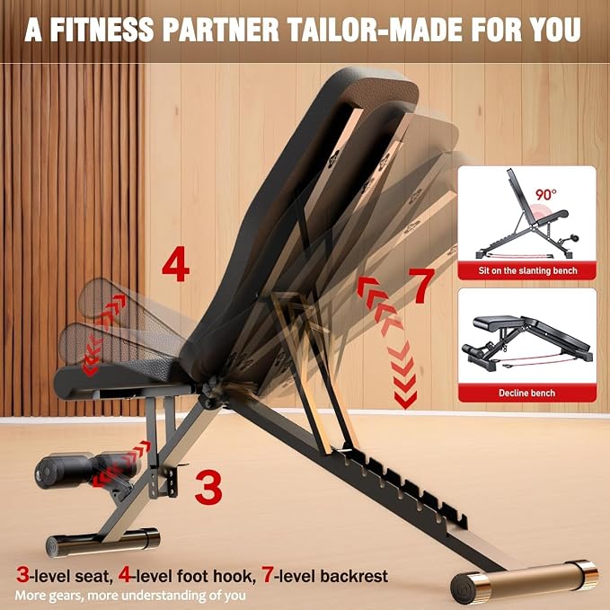 ALSO GO Adjustable Weight Bench, Workout Benches with Leg Extension, Foldable Incline Decline Bench Press, Roman Chair, Full Body Strength Training Equipment for Home Gym
