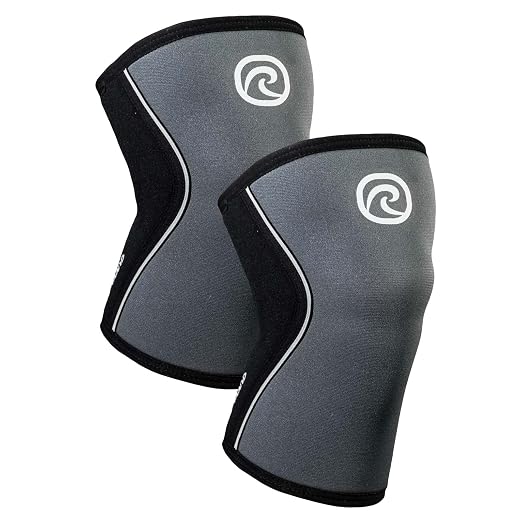 Rehband RX Knee Support for Strength Training & Fitness - 7mm Neoprene Knee Sleeve, Flexible & Non-Slip, Knee Sleeve for Men & Women, Colour:Steel Grey - 1 Pair, Size:Medium