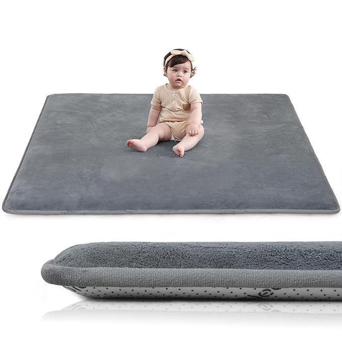 Baby Play Mat for Floor,Large 79"×79" Playpen Mat for Toddler,Infant,Kids,1.3" Thick Non-Slip Nursery Rug,Water Repellent Soft Padded Activity Mats for Tummy Time,Crawling,Playroom(Dark Grey)