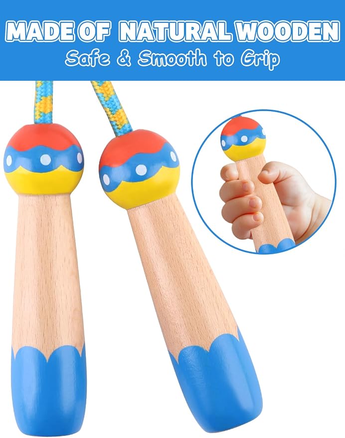 Jump Rope for Kids, Lorvain Adjustable Skipping Rope | Kids Jump Ropes with Wooden Handle for Girls Boys, Weighted Jumping Ropes for Fitness Workout Exercise Outdoor Fun Activity