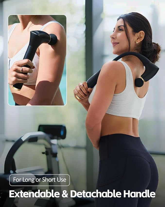 2-in-1 Detachable Massage Gun Deep Tissue with Extension Handle | Percussion Muscle Massager For Back Neck Shoulder Waist, Back Massager for Pain Relief, Gifts For Women Men, FSA-HSA Eligible