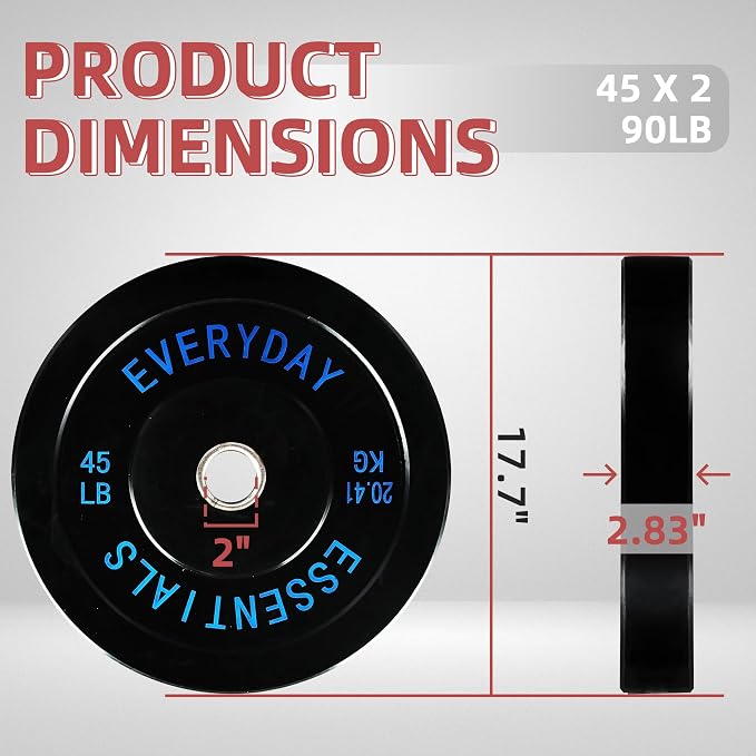 Fitvids 2-Inch Olympic Bumper Plates, Perfect Weight Plates for Weightlifting and Strength Training, Multiple Weights Available