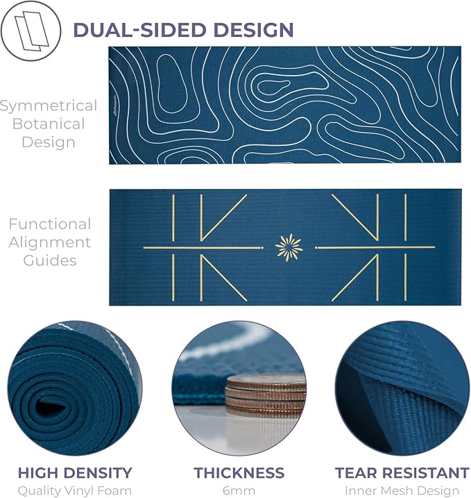 Ascend 6mm Thick Yoga Mat, 72x24in | Premium Non Slip Exercise Mat for Pilates, Workout, Stretching, Fitness, Training - Gym Mat for Home and Studio