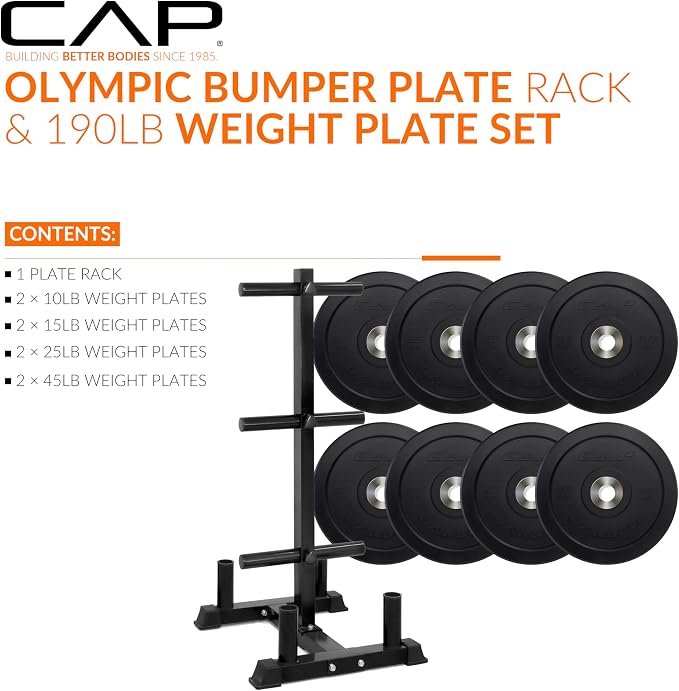 CAP 2-inch Olympic Bumper Plate Weight Set | 100-370 lbs | Multiple Colors | Storage Rack Optional