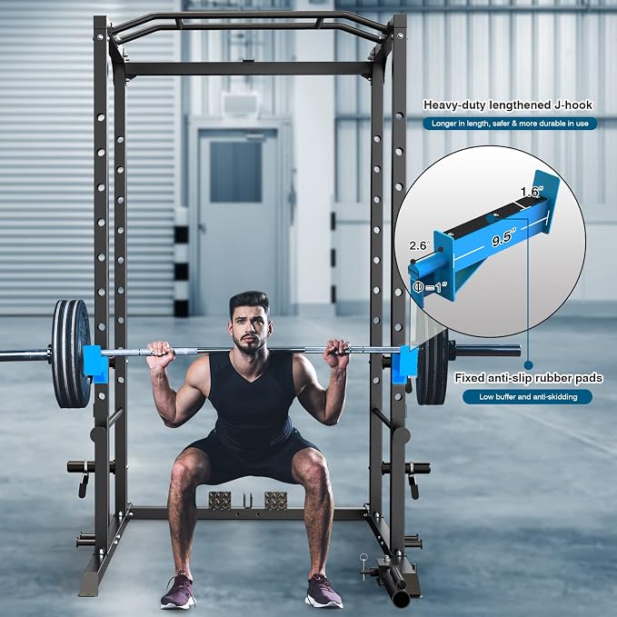 ULTRA FUEGO Power Cage, Multi-Functional Power Rack with J-Hooks, Dip Handles, Landmine Attachment and Optional Cable Pulley System for Home Gym