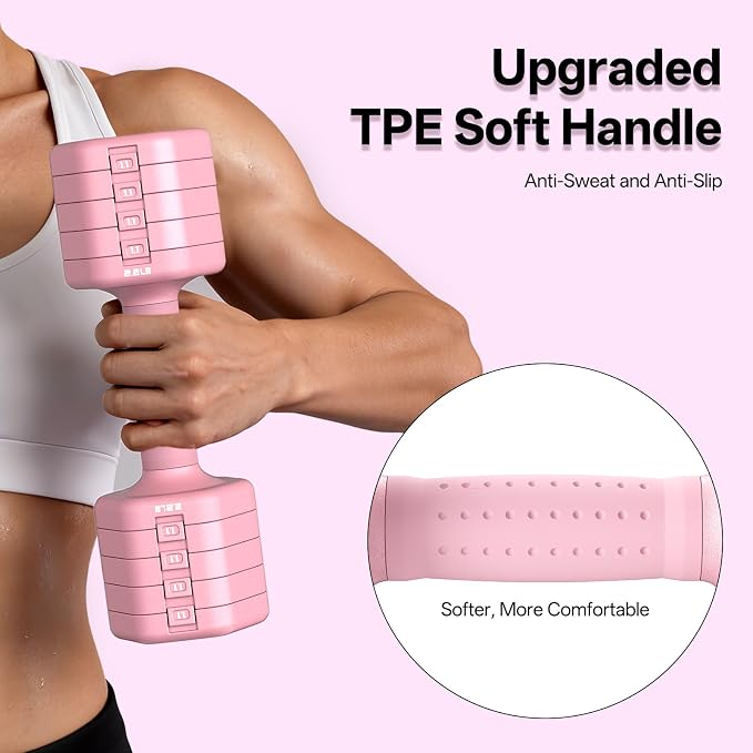 JOROTO 5-in-1 Adjustable Dumbbell Set, 8LB/11LB Pair Adjustable Weights for Women at Home, 1s-Adjust Dual Locking Stable Hand Weights with TPE Soft Handle, Home Gym, Rehab, Pilates, Yoga, Strength Training
