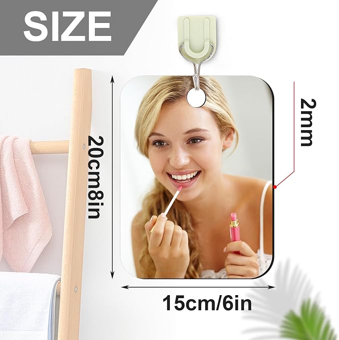 JUNEBRUSHS 2 Pack Medium Mirror for Shaving Shower Mirror 6 × 8 inch | for Wall Hanging Bathroom, Handheld Makeup Mirror, for Men Portable Travel Camping