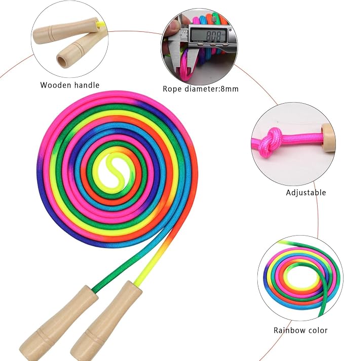 16 FT Long Jump Rope for Kids, Adjustable Double Dutch Skipping Rope with Wooden Handle, Multiplayer Team Jumping Rope for Outdoor Fun, School Sport, Party Game, Birthday Gift