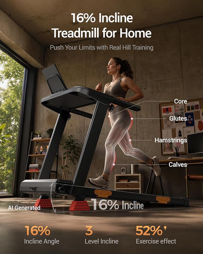 16% Foldable Incline Treadmills for Home, 12 Automatic Modes