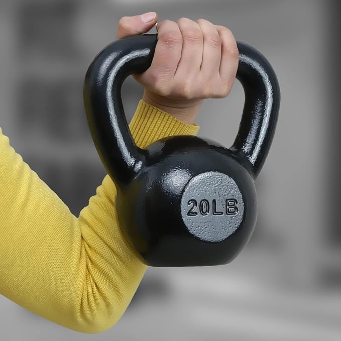 Amazon Basics Cast Iron Kettlebell for Strength Training, Textured Wide Handle, Black