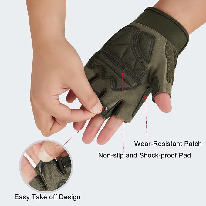 FIORETTO Fingerless Gloves for Men, Breathable Grip Palm Gloves for Motorcycle Riding, Driving, Cycling, Exercise, Workout, Climbing, Hiking and Outdoor Activities M210603