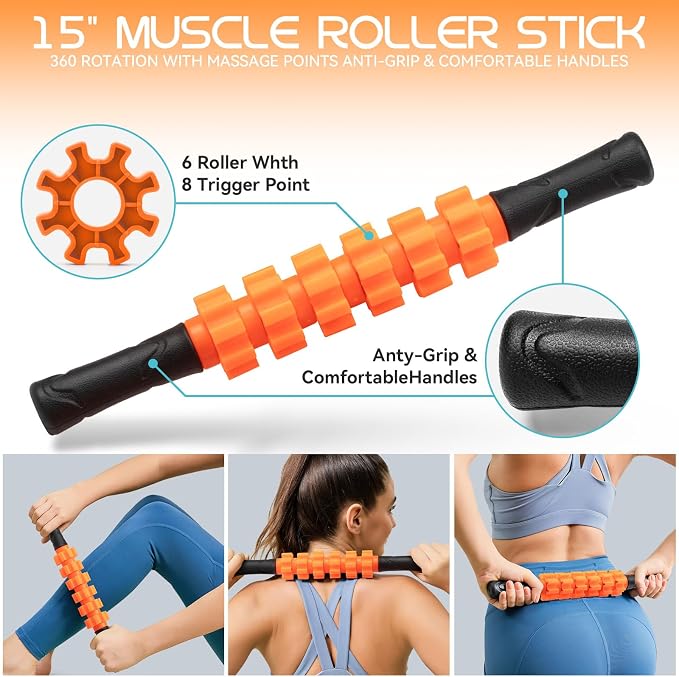 Krightlink 5-in-1 18" Foam Roller Set for Deep Muscle Massage | Foam Roller Back Roller for Fitness Relieves Muscle Pain Myofascial Trigger Point Release Pilates, Yoga (Orange)