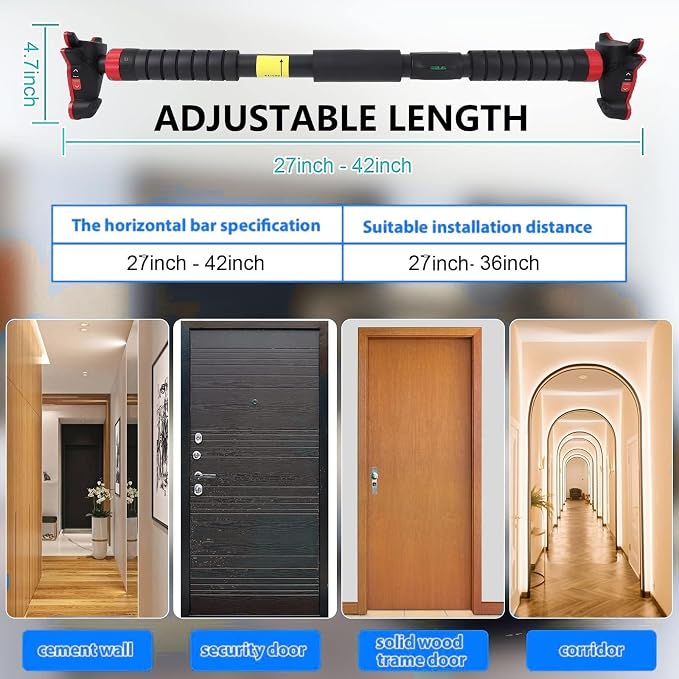 Garvee Pull Up Bar for Doorway,Adjustable Chin Up Bar for with Level Meter | 440 LBS Max Load,No Screws Needed