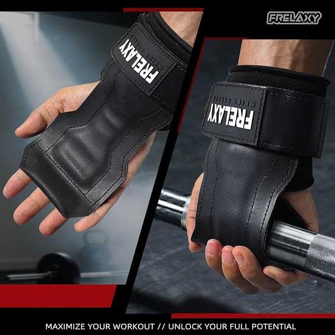 Frelaxy Lifting Wrist Straps, Rubber Weight Lifting Grips for Deadlifts | Non-slip rubber palm, Full palm protection, Neoprene wrist padding, Enhanced grip support, Pull ups rows lat pulldowns