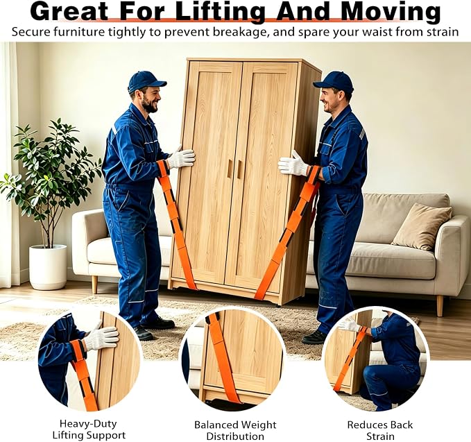 Moving Strap Kits for Lifting with Anti-Slip Sponge Pads, 2-Person Adjustable Lifting and Moving System with Cotton Gloves and Storage Bag,Heavy Duty Carrying for Appliances Furniture, up to 850LBS