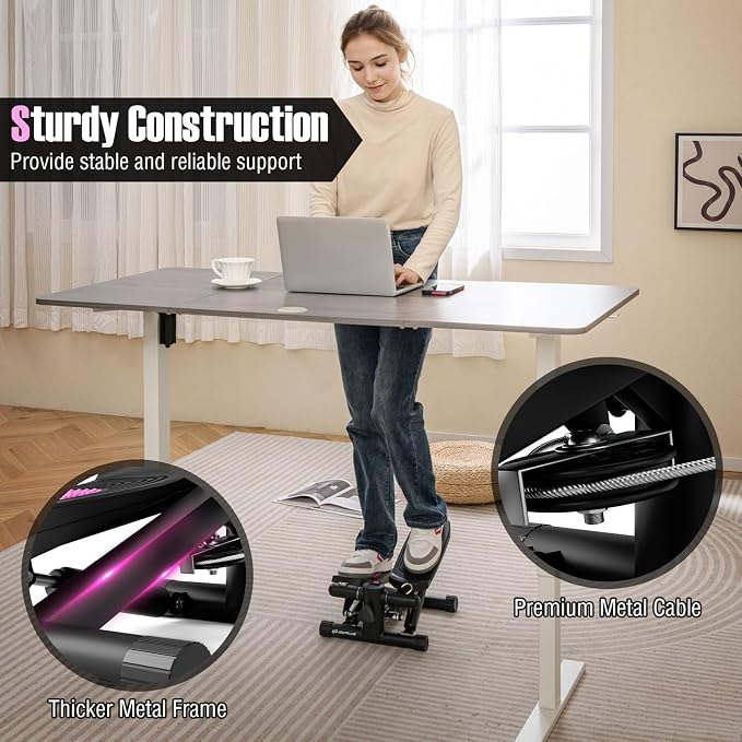 Goplus Steppers for Exercise at Home, Intensity Adjustable Hydraulic Mini Stepper w/Resistance Bands & LCD Monitor, Quiet & Portable Small Cardio Exercise Machine for Home Office or Under Desk