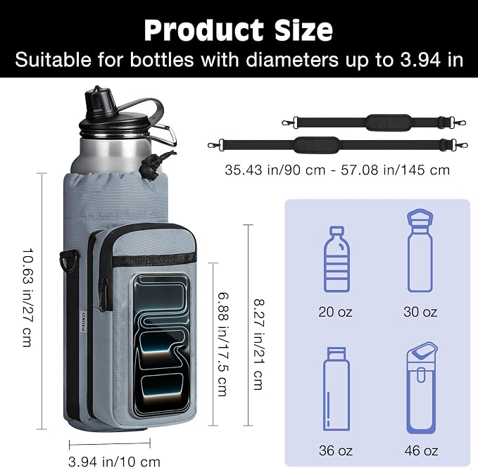 MoKo Magnetic Gym Bag, Magnetic Water Bottle Holder with Clear Phone Pouch | Built-in 5 Magnets Fitness Bag for Men and Women Compatible with Most Water Bottles, Gym Accessories Gifts, Blue