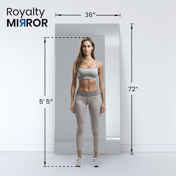 Tempered Home Gym Mirror 72"x36" - 1/4" Thick Body Large Wall Mirror Full Length for Bedroom, Garage, Bathroom - Frameless, HD Ultra Clear 72"x36"